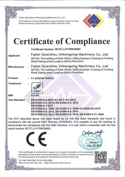 China Fujian Quanzhou Jinhengxing Machinery Co., Ltd certificaciones